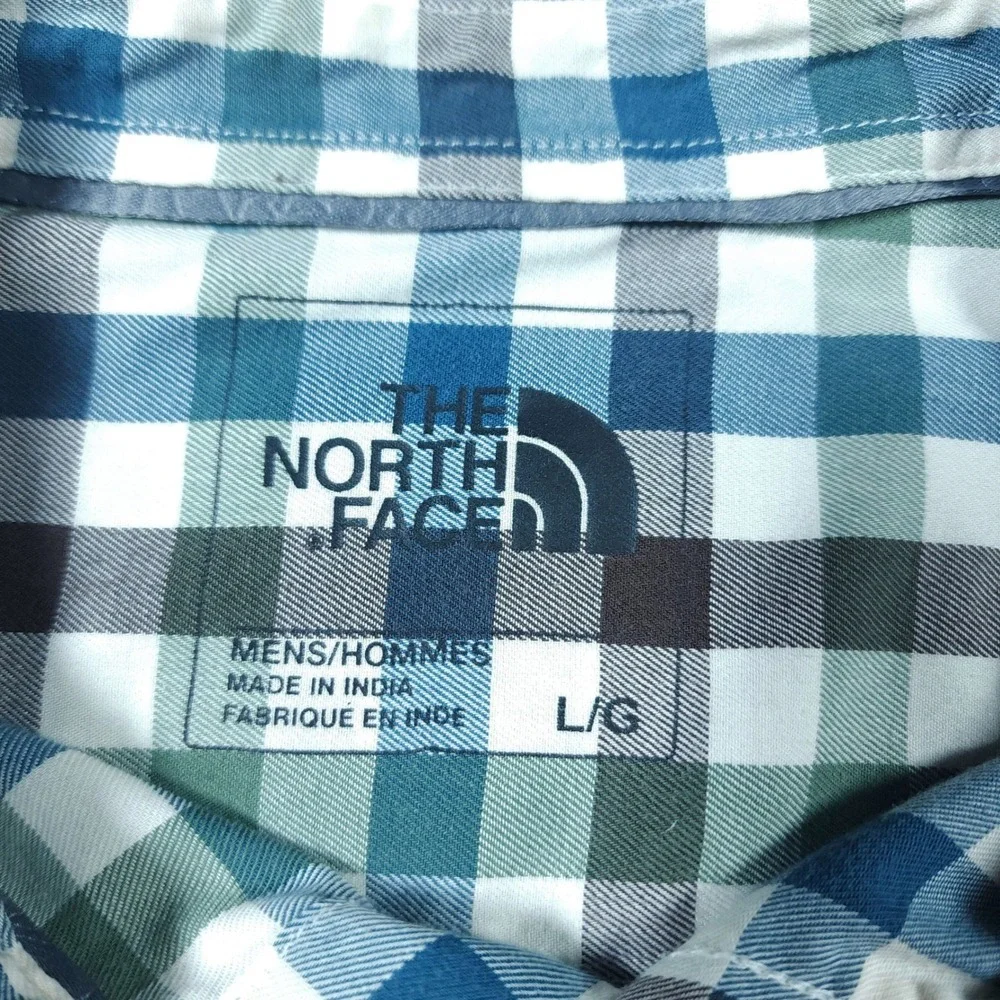 The North Face Mens Long Sleeve Gingham Button Up Shirt Large L Blue Green Brown - Picture 3 of 7